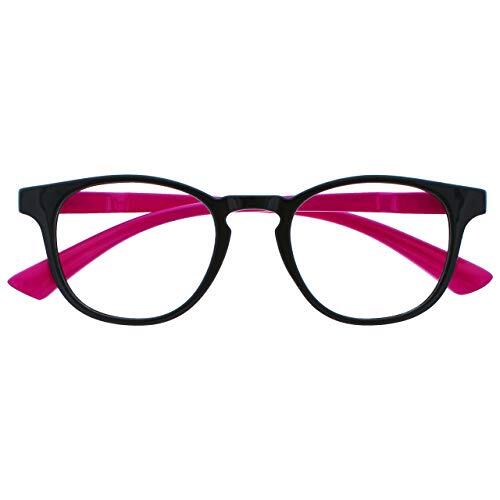 OPULIZE Bop Gafas Bloqueadoras de Luz Azul Niños Montura Redonda Negra Varillas Rosas Protegen los Ojos Mejoran el Sueño Reducen los Dolores de Cabeza Ordenador Gaming Niños Niñas B47-B