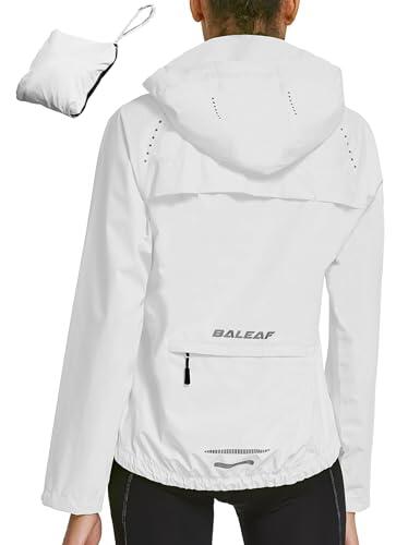 baleaf Chaquetas de ciclismo con capucha impermeable a prueba de viento Packable Running Biking impermeable 1 blanco L
