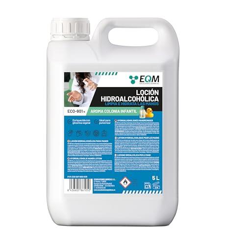 EQM - ECO-901N - Loción Hidroalcohólica de Manos Perfumada - 5L - Eficacia certificada por laboratorio - Limpieza e Hidratación profunda - Con alto contenido en glicerina - Esencia a colonia infantil