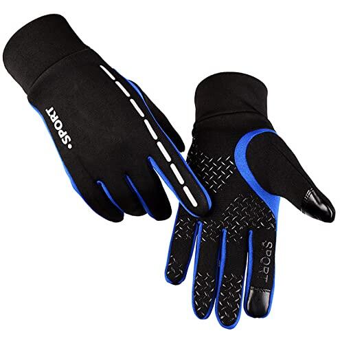 SOLO ACTFIT AFIT Guantes de Otoño Invierno a Prueba de Viento Impermeable Antideslizantes Ciclismo Bicicleta Correr Aire Libre Guantes Pantalla Táctil Guantes para Hombres y Mujeres (Azul, Medium)