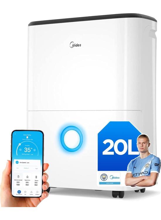 Midea Deshumidificador de Humedad 20L Silencioso | WiFi/App, Modo Secado de Ropa y Auto Antihumedad, Purificador Eléctrico Antibacterias, moho y Condensación | Ideal en habitaciones hasta 50m2/150m3