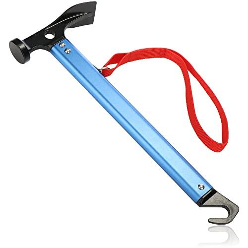 COM-FOUR® Martillo de Aluminio con Bucle - Martillo de Camping con Extractor de Clavijas - Martillo de Tienda con Correa de Mano - Martillo (Martillo para tienda de campaña de aluminio - 1 pieza)
