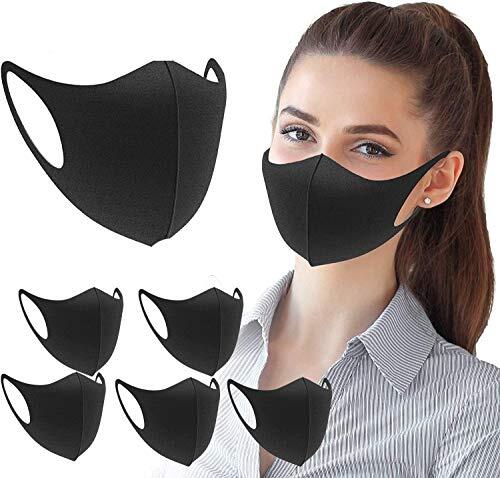 Boolavard - Paquete de 6 mascarillas de protección facial de tela, unisex, con cinta para las orejas, negras, lavables, reutilizables