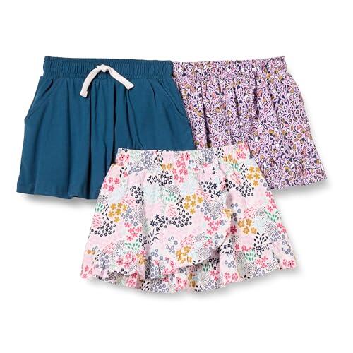 Amazon Essentials Falda Pantalón de Punto con Cintura Elástica y Pantalones Cortos Transpirables Integrados Niña, Pack de 3, Azul Marino Floral, 8 años