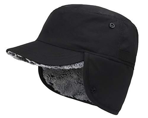 Gisdanchz Gorra Invierno Hombre Orejeras Frio Mujer Gorro con Orejas Impermeable con Visera Gorro Aviador Lana Ruso Sombrero Baseball Flat Top Cap Earflap Military Army Cadet Hats Negro