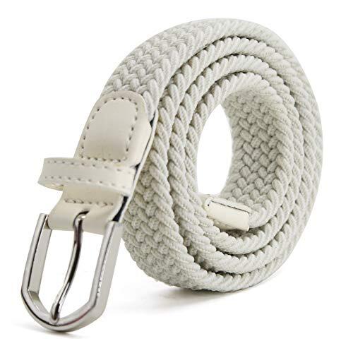 AnJuHoPa Cinturilla elástica Para niños Cintura Elástica para niñas niños, Cinturón de Goma Multicolor para mujeres de 2,5 cm de ancho y 80 cm de largo con anillo de Metal Blanco, Blanca