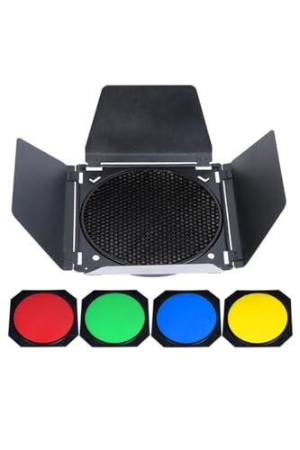 Godox BD-04 Barn Door Barndoor Kit con Rejilla de Panal 4 filtros de Gel de Color para Reflector estándar de 7 Pulgadas de Repuesto para GODOX SL60W SL150II SK400II