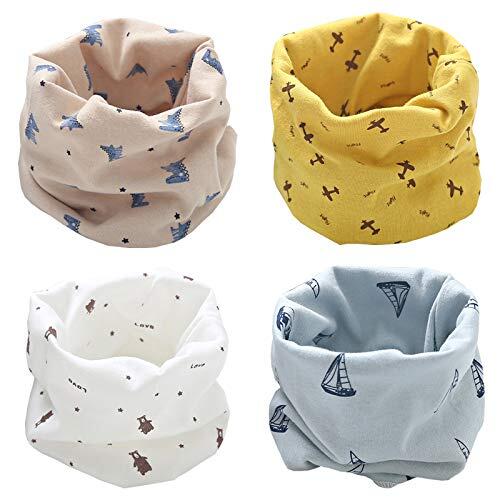 ZYUPHY Bufanda Bebé Niños Pañuelo Cuello Bufanda de Algodón Infantil Calentador de Cuello Otoño Invierno Multipropósito A Prueba De Viento Cálido para Niños y Niñas, 4 Piezas