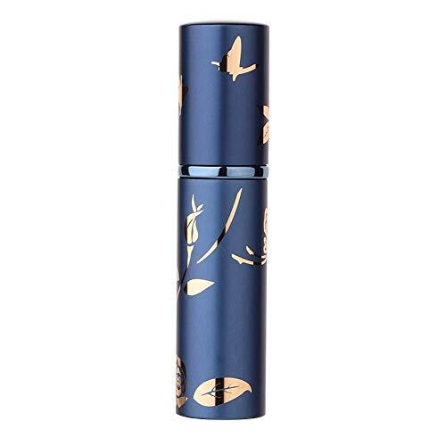 Botella de Perfume Spray Vacía Portátil de Aluminio con Patrón de Flores, 10 ml, Color Azul, Rellenable para Perfume, Tóner o Suero