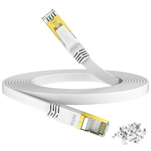HiiPeak Cable Ethernet Cat 8 5 metros – Ultra-Rápido 40 Gbps | 2000 MHz – RJ45 Chapado en Oro, Cable de red Plano Blanco – Para PS5/4, Xbox, TV, Router, PC, Servidor