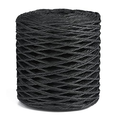 G2PLUS 200m Cuerda de papel negro:2mm cinta de papel de rafia,cuerda de embalaje de regalo para manualidades,ganchillo,envoltura de regalos y decoraciones
