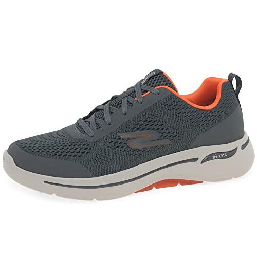 Skechers Hombre Go Walk Arch Fit Idyllic Trainers, Charcoal Textile/Synthetic/Orange Trim, 43.5 EU