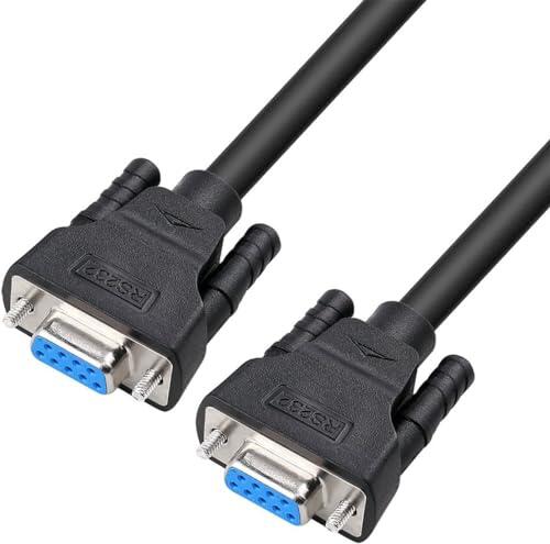 DTECH DB9 RS232 Series - Cable de módem nulo hembra a hembra, cable cruzado TX/RX para comunicaciones de datos (2 m, negro)