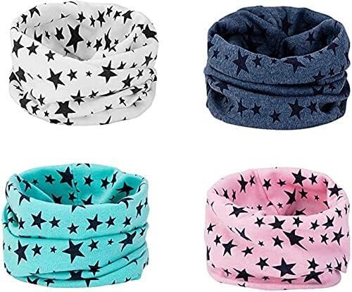 Richaa 4 Piezas Bufandas Infinitas para niños Patrón de Estrellas de Algodón con Anillo en O Calentador de Cuello Pañuelo Multiusos