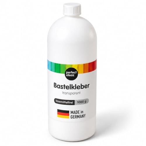 perfect ideaz - cola para manualidades de 1000 g (1 kg), cola transparente, libre de disolventes, lavable, líquida, transparente, soluble en agua, secado rápido