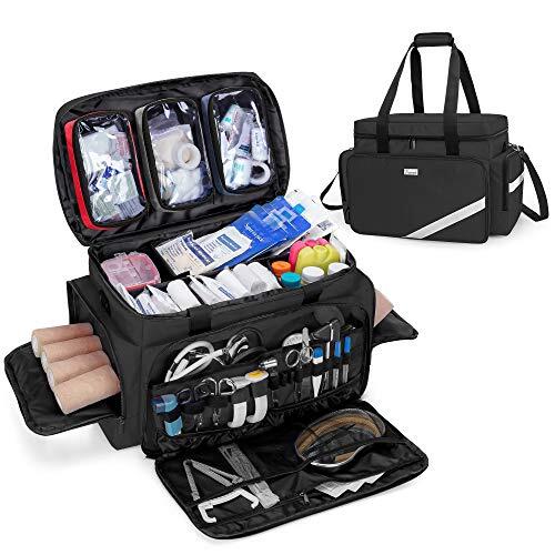 Trunab Bolsa de Emergencia Vacía Negro, de Enfermería y Rescate Profesional Gran Capacidad con Tablero de División Interior y Fondo Antideslizante, para Enfermera a Domicilio