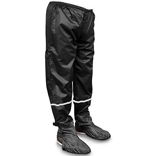 Rainrider Pantalones de lluvia para hombre y mujer, color negro, impermeables, incluye fundas para zapatos plegables, ropa de ciclismo para senderismo, pesca o como pantalones de jardín (negro, XL)