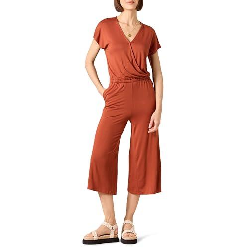 Amazon Essentials Mono Corto de Manga Corta con Sobrepelliz y Pernera Ancha con Cintura Elástica Mujer, Arcilla, M