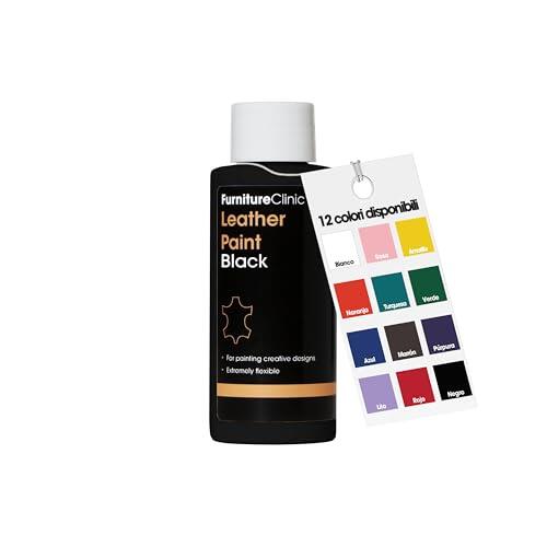 Furniture Clinic Leather Paint - Para pintar todos los cueros: zapatos, bolsos, ropa, etc. Flexible y duradero (negro, 50 ml)