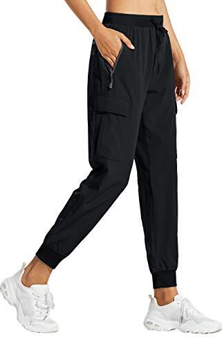 Libin Pantalones Trekking Mujer Pantalón de Cargo Joggers Ligero Secado Rápido Senderismo Pantalones de Montaña Deportivos Entrenamien Casual al Aire Libre, Negro L