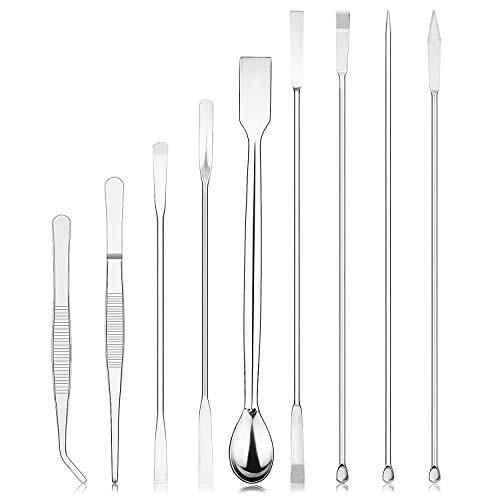 stonylab 9 piezas Set de Micro Cuchara y Espátula de Laboratorio, Acero Inoxidable Doble Punta Espátulas de Laboratorio Cucharas de Muestreo Micro Scoopulas Conjunto de Ponderación con Pinzas