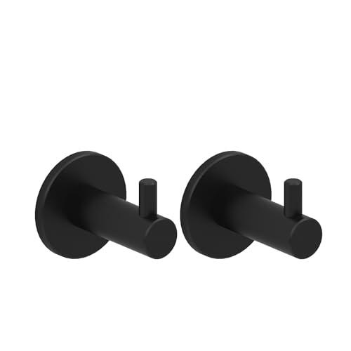 Kon-fort Home Colgador Toalla Baño Negro 2 unidades, Diseño Acero Inoxidable AISI 304, Negro Mate con Tornillo.
