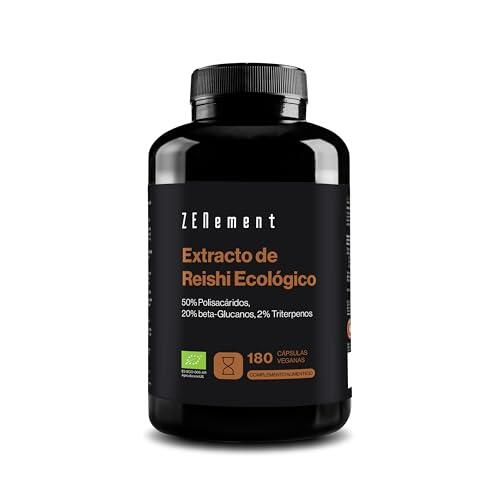 Extracto de Reishi Ecológico 12000 mg (20:1) - 50% Polisacáridos, 20% Beta-Glucanos, 2% Triterpenos (Ganoderma Lucidum) - 180 Cápsulas Veganas (6 Meses) - Sin Aditivos, Sin OGM - Zenement