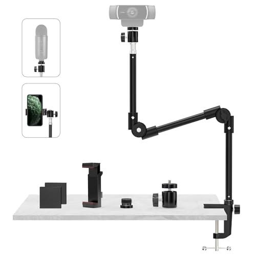 KDD Soporte Camara Escritorio con 55,1cm Magic Arm 1/4" 5/8" Tornillo, Soporte Webcam con Soporte Móvil, Tripode Webcam para Logitech C922 C930e C920 C925e C615 C960 Brio 4K DSLR GoPro Hero Blue Yeti