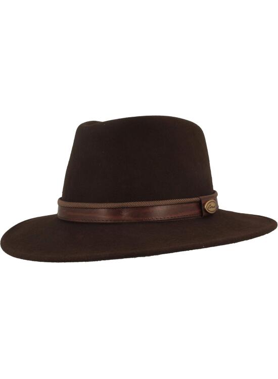 Breiter Sombrero Fedora Enrollable Trekking 100% Lana de Fieltro, Impermeable y Flexible, Ribete de Piel Cuero, Unisex (Color y Talla Elegir)