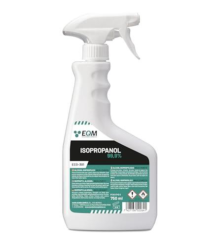 EQM - ECO-301 - Alcohol Isopropílico 99,9% - 750 ML - Isopropanol - Limpieza componentes electrónicos, objetivos y pantallas - Limpieza de resinas en impresión 3D - Limpiacristales y desengrasante