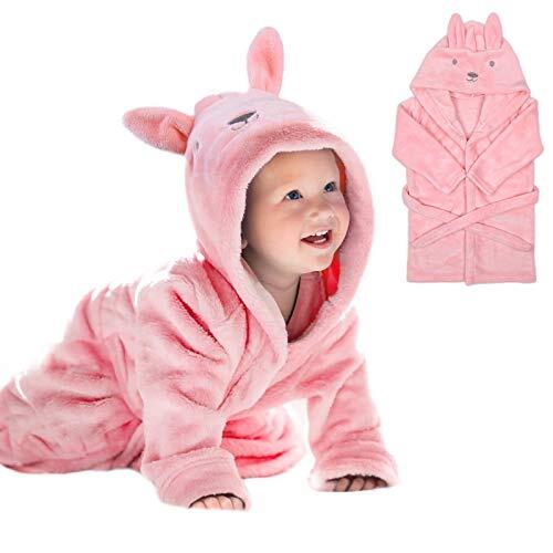 URAQT Toalla de Bebé con Capucha, Toallas de Baño para Niños Pequeños, Rosa | Toalla de Baño Suaves y Absorbentes, con Sombrero y Cinturón Ajustable, Lavable, Animales Lindos, Regalo Bebe Recien Nacido