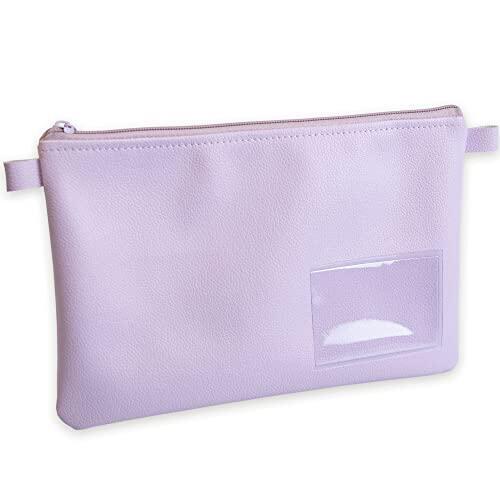 effektivo Bolsa de banco de colores con cremallera y ventana, piel sintética, color morado y rosa, adecuada para documentos de hasta DIN A5