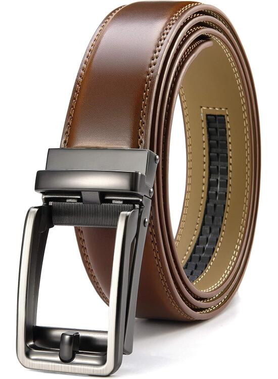 CHAOREN Cinturones Hombre, Cinturón Cuero, Hebilla Automatico Ajustable, Cinturones Trinquete para Vestir Pantalones de Traje