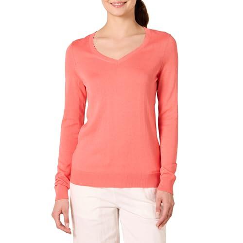 Amazon Essentials Suéter Ligero de Manga Larga con Cuello en V para Mujer, de Ajuste clásico (Disponible en Talla Extragrande), Rosa Coral, Talla