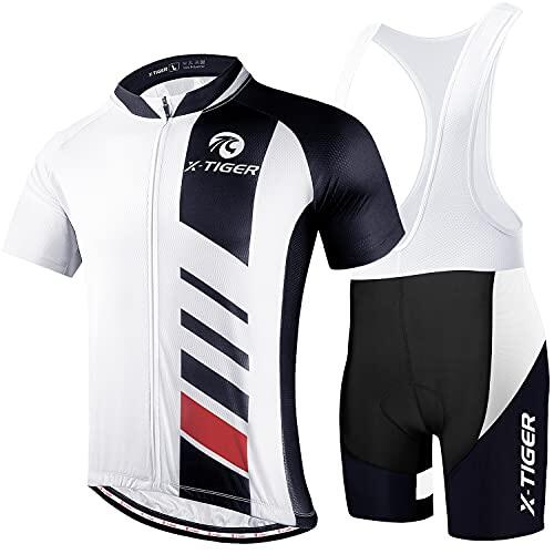 X-TIGER Hombres de Bicicleta con 5D Gel Acolchado MTB Ciclismo Maillots Tirantes Culotte Pantalones Cortos Culotes