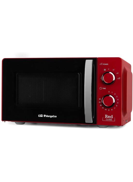 Orbegozo MI 2121, Microondas, 700 W, 6 niveles de funcionamiento, 20 litros de capacidad, temporizador hasta 30 minutos, programa descongelación, señal fin cocción, color rojo