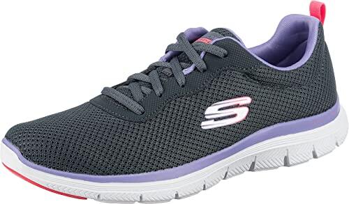 Skechers Flex Appeal 4.0 Brilliant View Regular, Zapatillas Mujer, Charcoal Mesh Lavender Trim, 38 EU