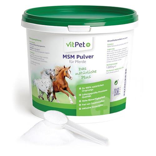 VitPet+ MSM Horse - Polvo MSM Premium para caballos en cubo de 1,8 kg, incluye cuchara dosificadora (polvo de metilsulfonilmetano/azufre para caballos y perros)