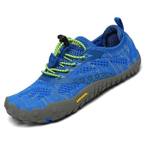 SAGUARO Calzado Descalzos Niños Zapatillas de Trail Niñas Transpirables Minimalistas Zapatos de Deporte Antideslizantes Fitness Correr en Asfalto Barefoot Zapatillas Senderismo Exterior Azul 35 EU