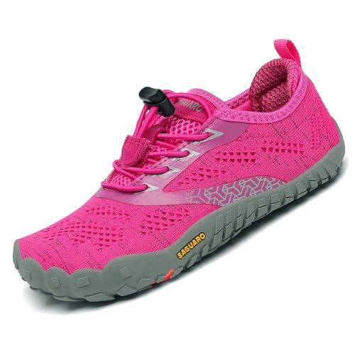 SAGUARO Zapatillas de Trail Niñas Calzado Descalzos Niños Zapatillas de Deporte Fitness Correr en Asfalto Transpirables Minimalistas Barefoot Zapatos Senderismo Antideslizantes Exterior Rosa 27 EU
