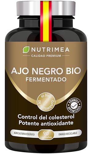 AJO NEGRO BIO - Sin Olor ni Sabor - 250 mg - Extracto Biológico Estandarizado en S-alilcisteína - Colesterol & Antioxidante Natural - 90 Cápsulas Veganas - Nutrimea