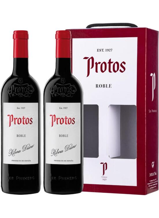 Protos Roble, Tempranillo, Estuche Vino Tinto, Ribera del Duero, 2 botellas 75cl, El embalaje puede variar