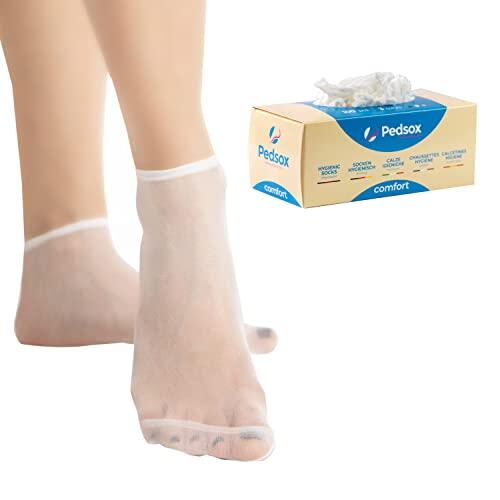 Pedsox, 100pcs Calcetines Higiénicos Desechables para Prueba de Calzado, Línea Comfort, Unisex, Talla Única, Blanco