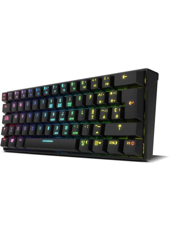 KROM KLUSTER - Teclado Gaming mecánico RGB, Bluetooth 5.0 y USB, diseño en formato 60%, compatible Windows, Android, IOS y MACos, layout español, color negro.