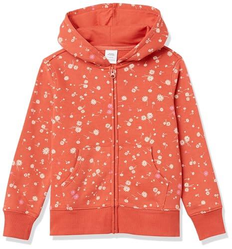 Amazon Essentials Sudadera de Forro Polar con Capucha y Cremallera Niña, Naranja Floral, 8 años