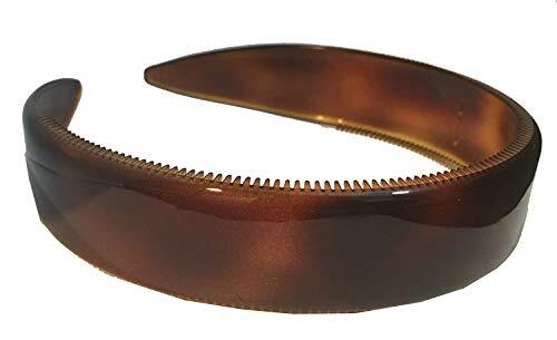 Parcelona Diadema francesa extra ancha de celuloide marrón con puntas interiores de celuloide flexible, diadema de moda para mujer, fuerte agarre, antideslizante, accesorios duraderos para el cabello