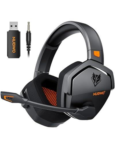 NUBWO G06 Cascos Gaming Inalámbricos con Drivers de 50 mm para PC/Ps5/Ps4/NS/Mobile,Auriculares Gaming Inalámbricos con 2.4 GHz+Bluetooth 5.3 Modo Dual,7.1 Sonido Envolvente,Duración 100Hr+ - Naranja