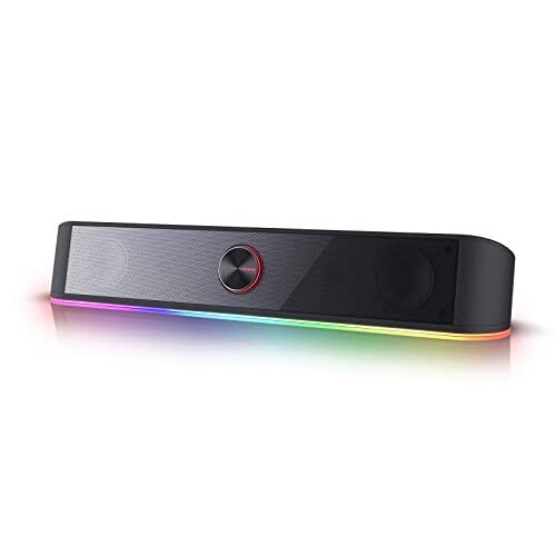 Redragon GS560 RGB Barra de Sonido de Escritorio, Altavoz de computadora de con Barra de iluminación Sincronización/Pantalla de luz de Audio, Control táctil retroiluminado con Perilla de Volumen