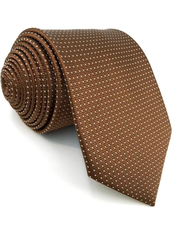 S&W SHLAX&WING Corbatas para Hombre Conjunto de Corbata Formal de Cobre Marrón con Puntos Blancos