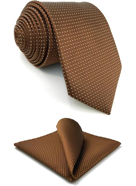 S&W SHLAX&WING Corbatas para Hombre Conjunto de Corbata Formal de Cobre Marrón con Puntos Blancos